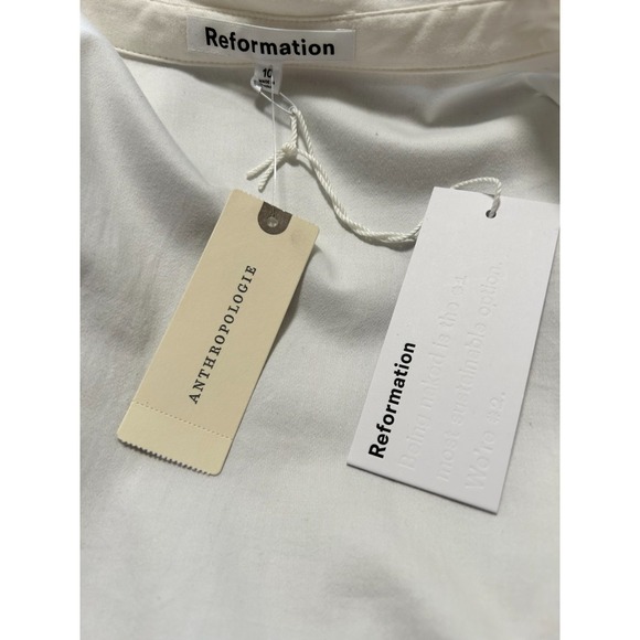 Reformation Moira Mini Dress Size 10 Large White Cotton Button Bubble Hem NWT - Picture 6 of 11